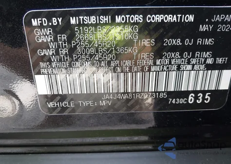 2024 Mitsubishi Outlander Sel Black Edition S-Awc from USA, damaged, VIN JA4J4WA81RZ073185